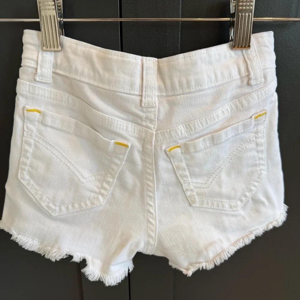 Boden | mini Boden | White Denim Shorts | Yellow Stitch Detailing | 4